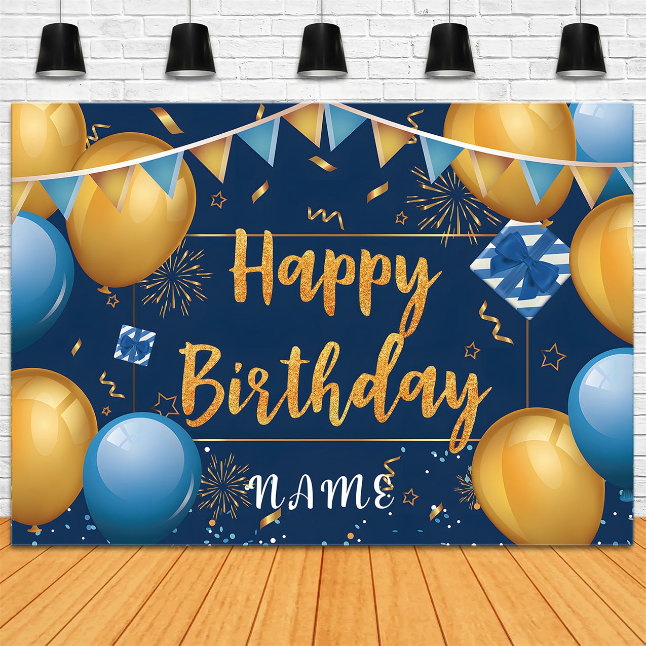 Customize Backdrop für Geburtstag Blau Gold Luftballon Backdrop RR12-62