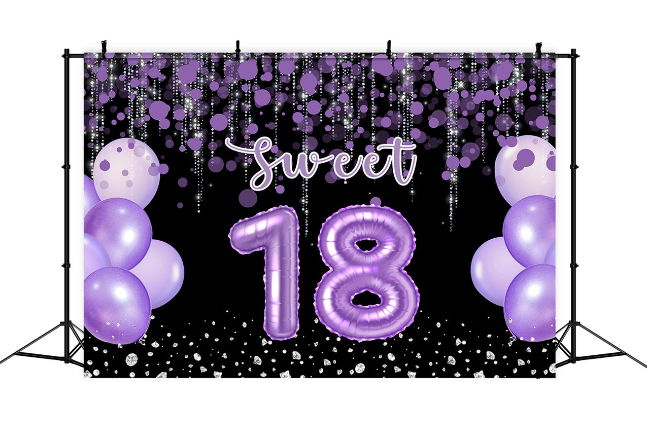 Personalisierte Geburtstag Backdrops Lila Ballon Funkelnd Sweet 18 Backdrop RR12-73