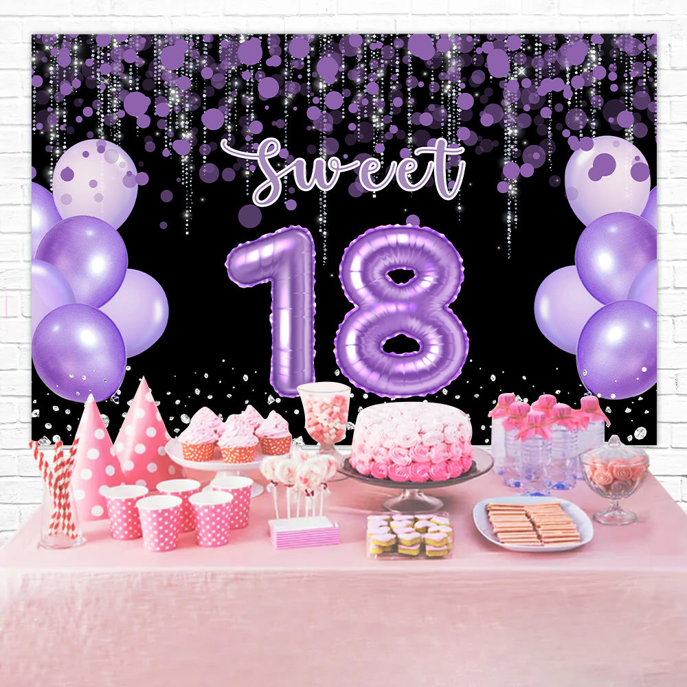 Personalisierte Geburtstag Backdrops Lila Ballon Funkelnd Sweet 18 Backdrop RR12-73