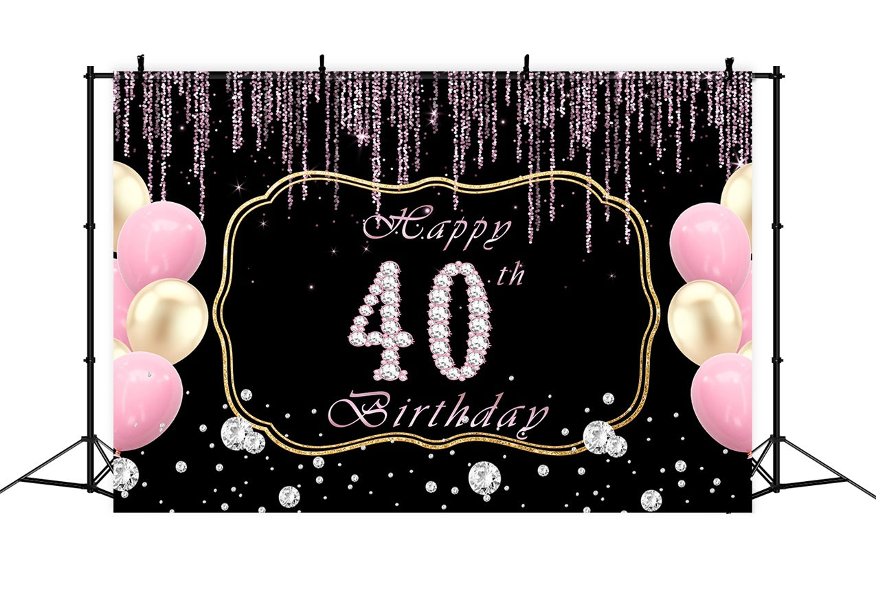 40. Geburtstag Backdrop Glitzernde Gold Rosa Ballon Backdrop RR12-76