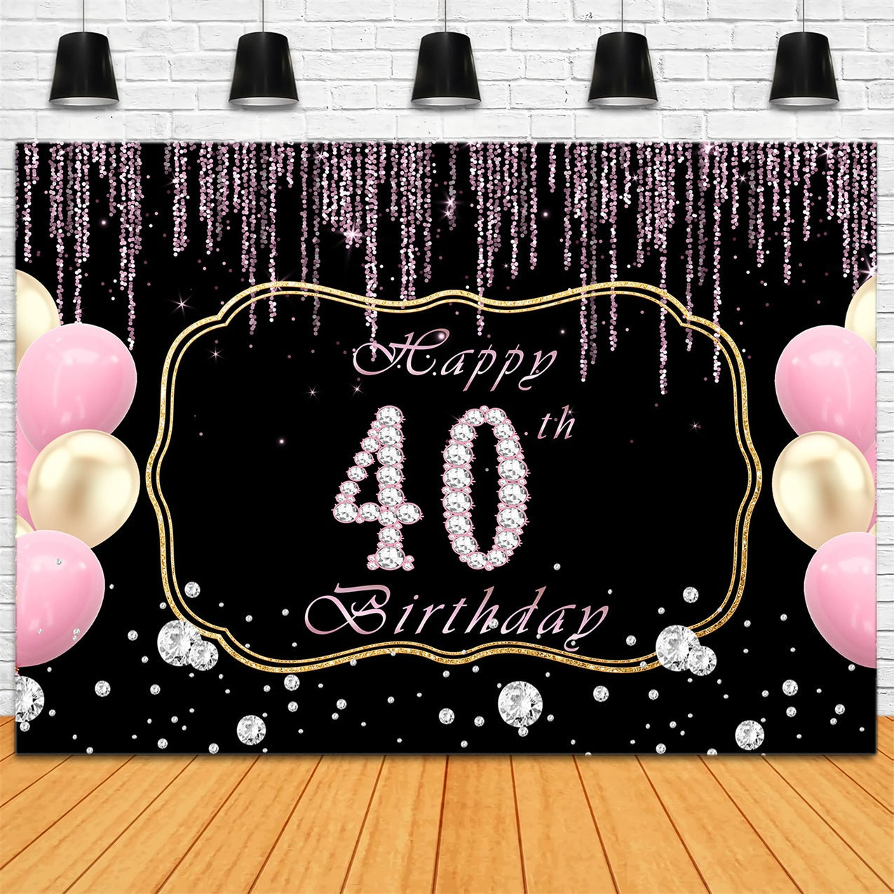 40. Geburtstag Backdrop Glitzernde Gold Rosa Ballon Backdrop RR12-76