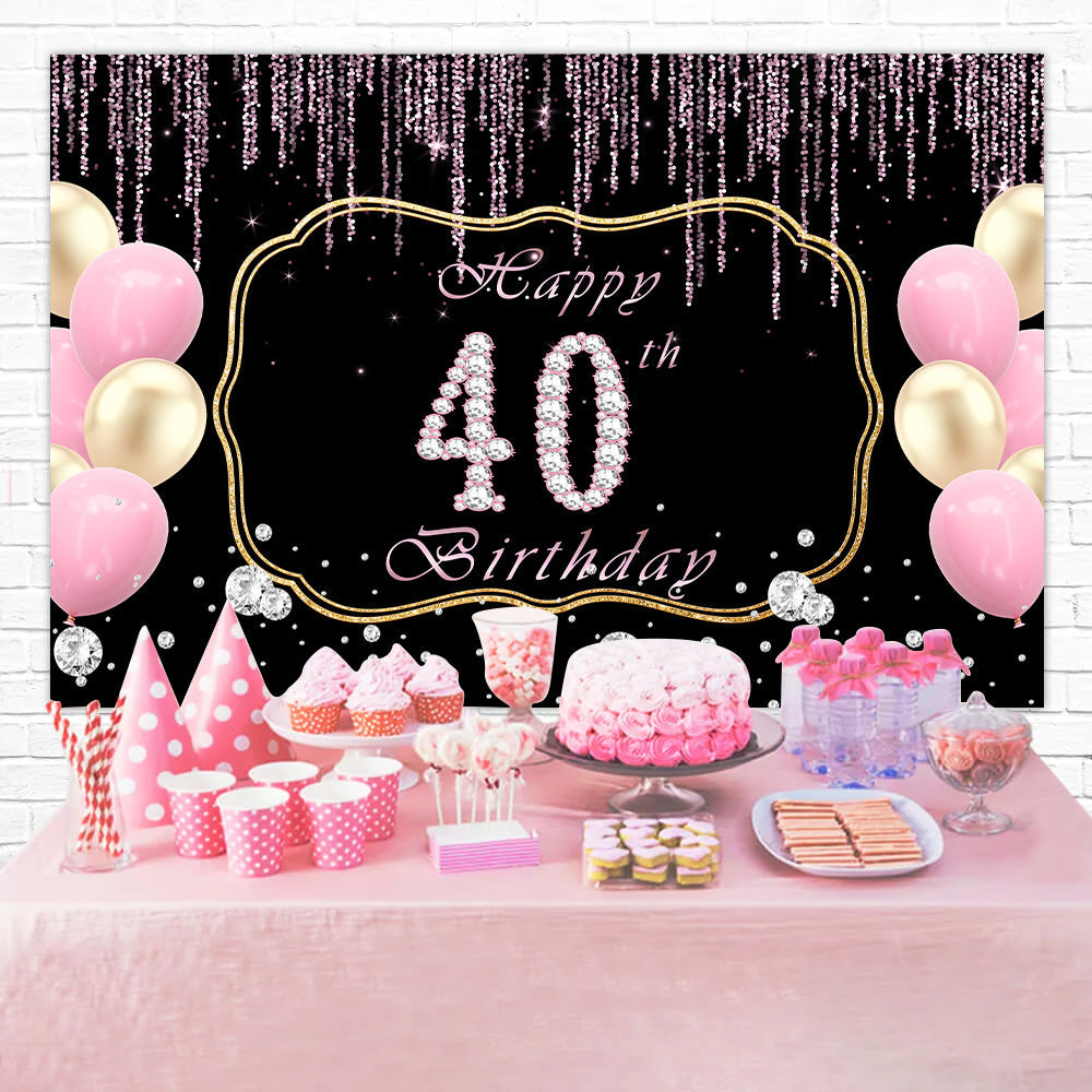 40. Geburtstag Backdrop Glitzernde Gold Rosa Ballon Backdrop RR12-76