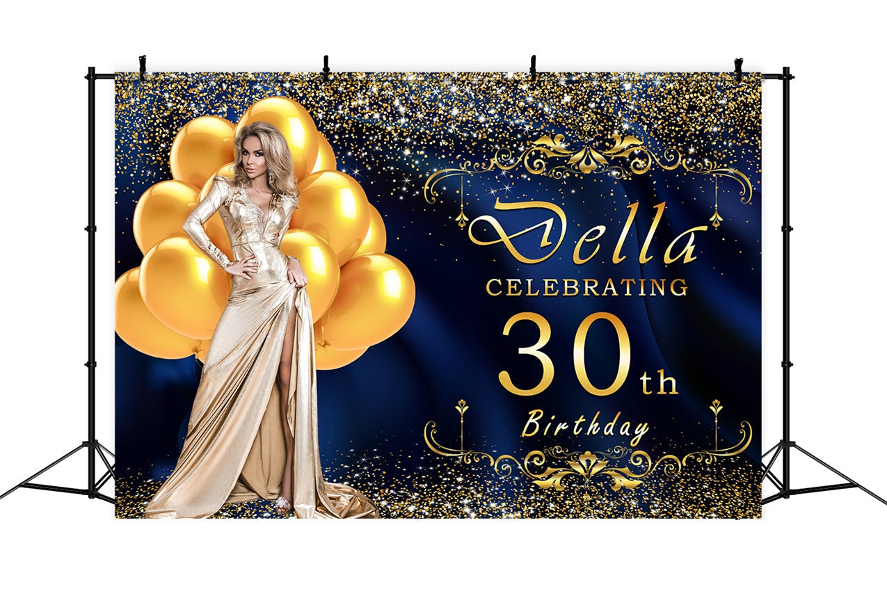 Custom 30th Birthday Backdrops Luxuriöse Blau Gold Ballon Backdrop RR12-77