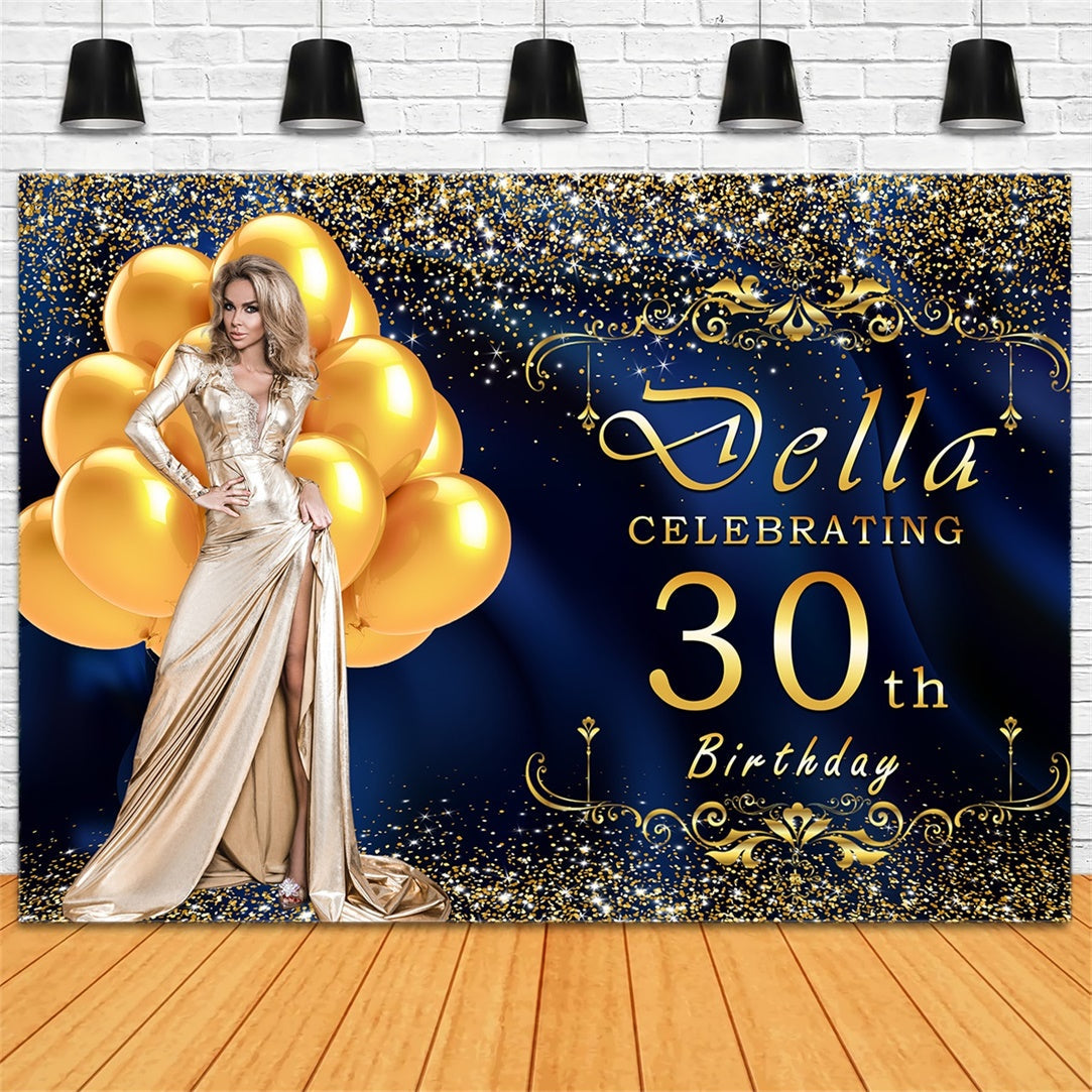 Custom 30th Birthday Backdrops Luxuriöse Blau Gold Ballon Backdrop RR12-77