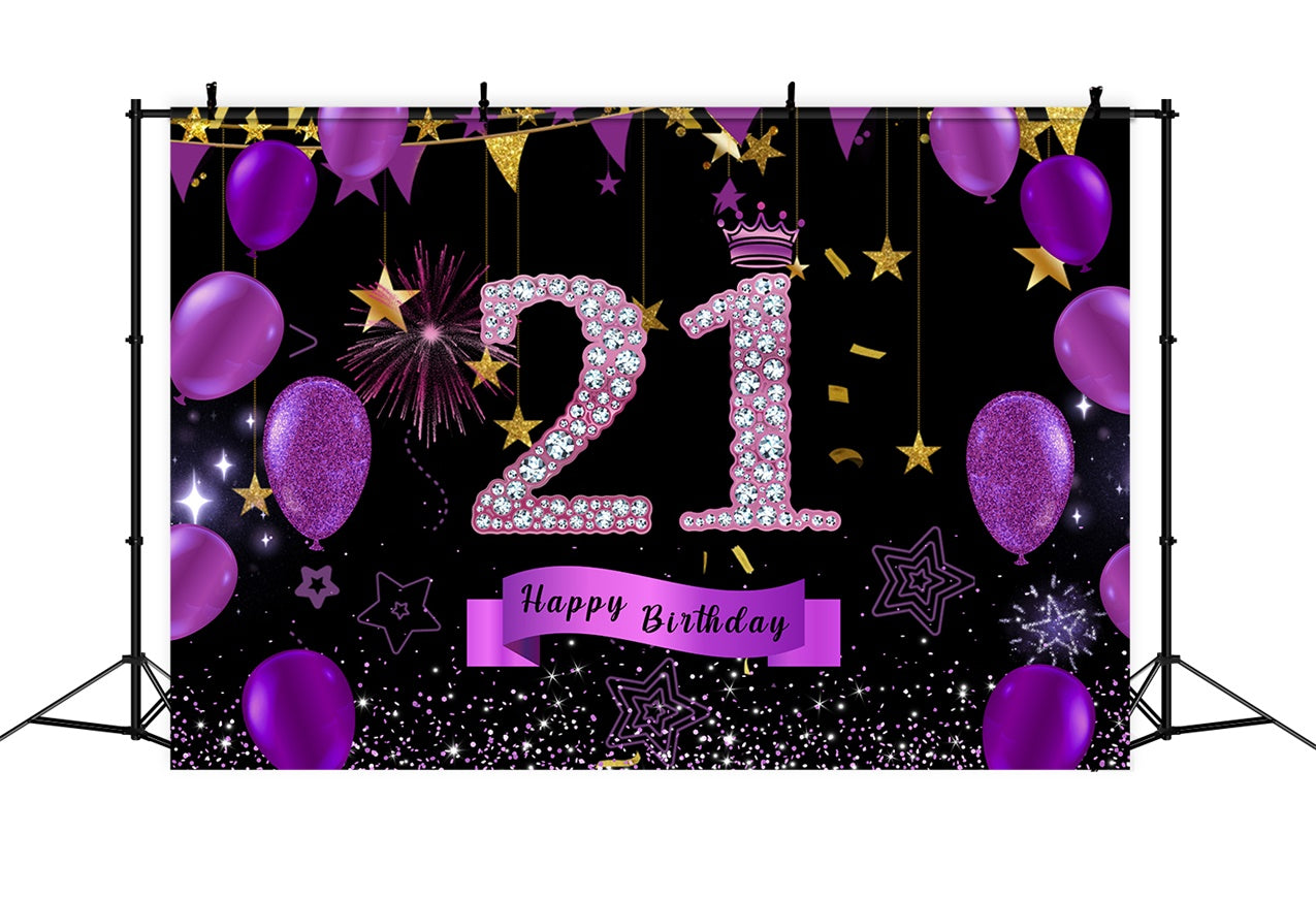 Individueller 21. Geburtstag Backdrop Violett Glitzernde Luftballons Backdrop RR12-79