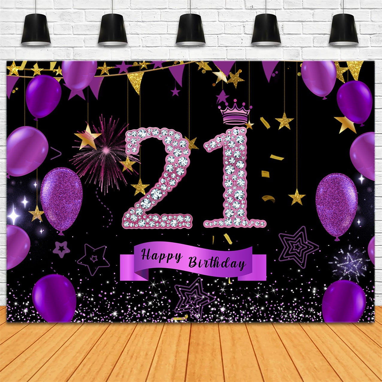 Individueller 21. Geburtstag Backdrop Violett Glitzernde Luftballons Backdrop RR12-79