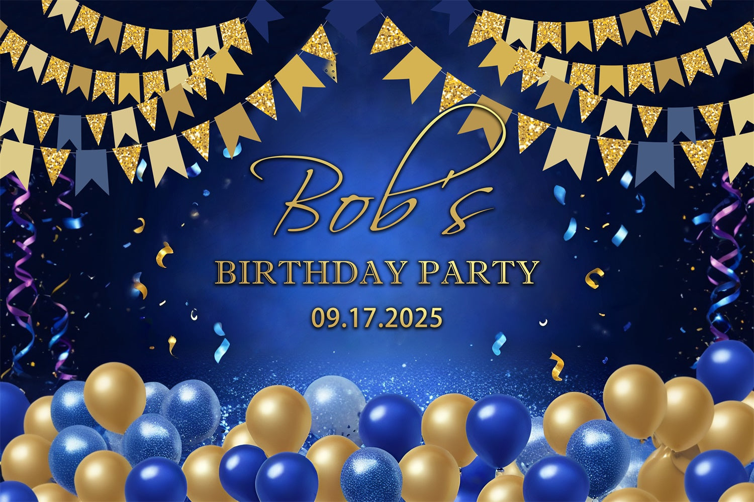 Personalisierte Geburtstag Backdrops Klassisch Blau Gold Feier Backdrop RR12-84