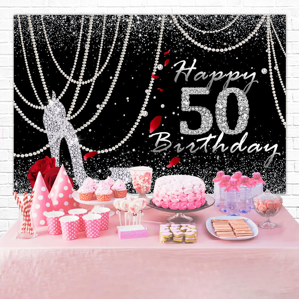 50. Geburtstag Backdrop Sparkling Diamond Rose Schwarz Backdrop RR12-91