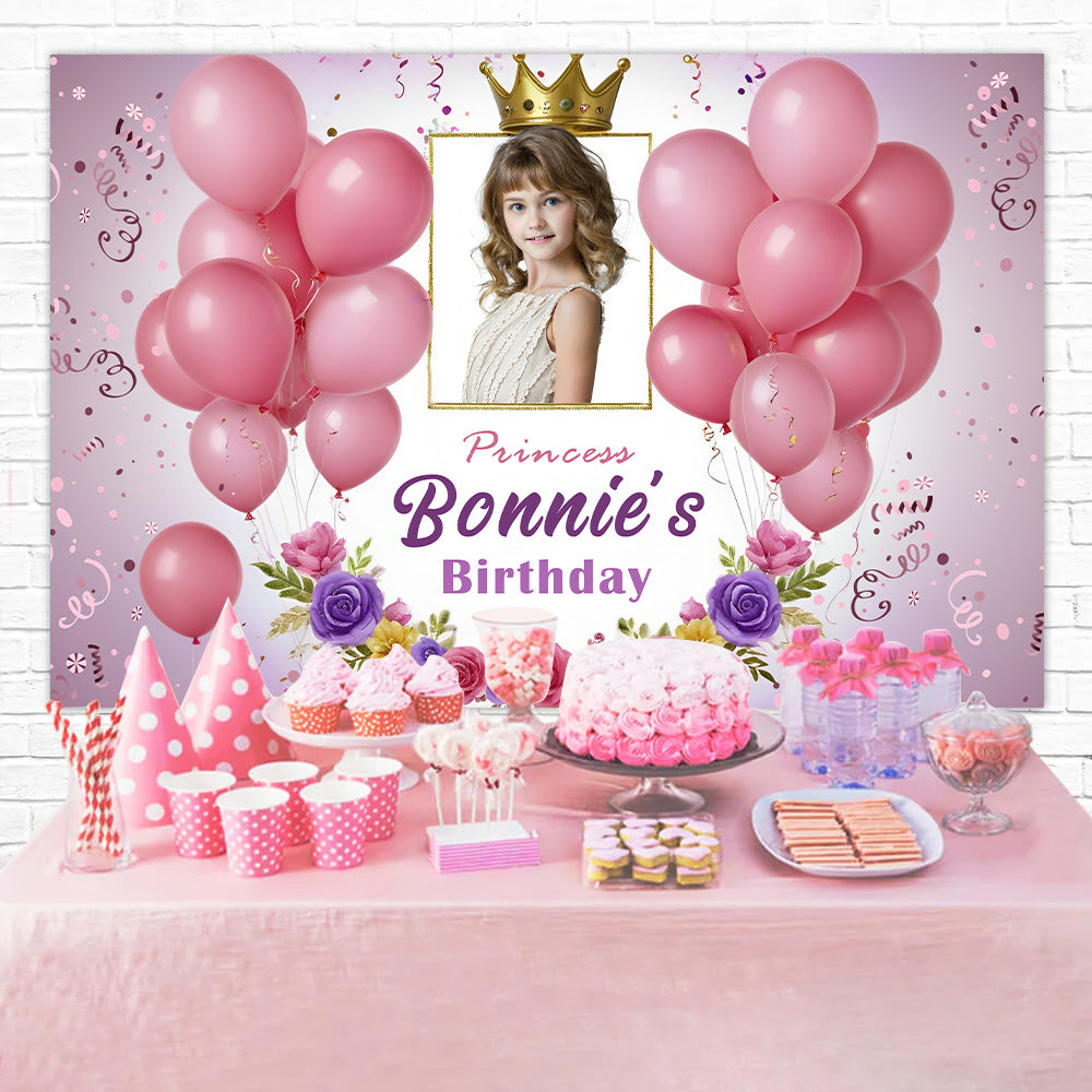 Personalisierte Geburtstag Backdrop Prinzessin Rosa Floral Ballon Backdrop RR12-94