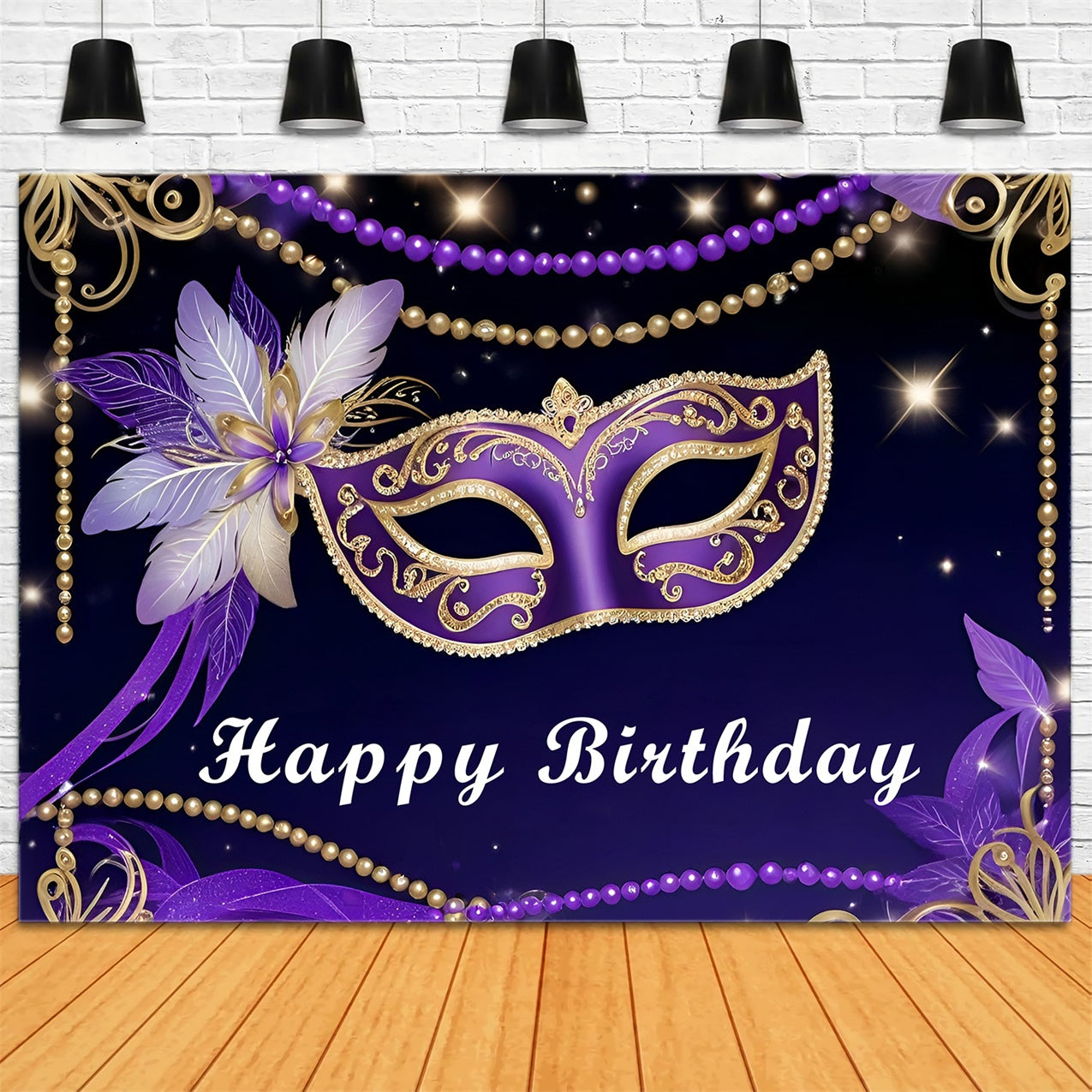 Geburtstag Backdrop Custom lila Maske Feier Backdrop RR12-97