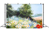 Frühling Ölgemälde Kleines Gänseblümchen Blauer Himmel Brise Kulisse RR3-09
