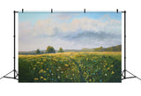 Spring Oil Painting Style Wilderness Flowers Blue Sky White Clouds Backdrop RR3-18