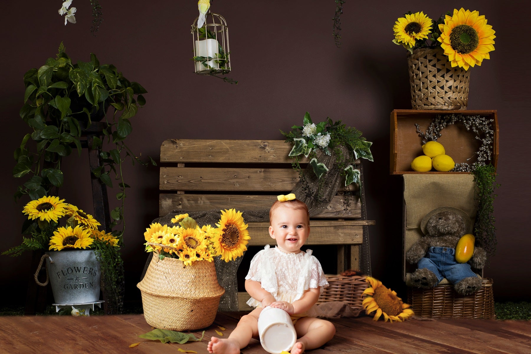 Sommer Sonnenblumenbank Zitrone Backdrop RR3-20