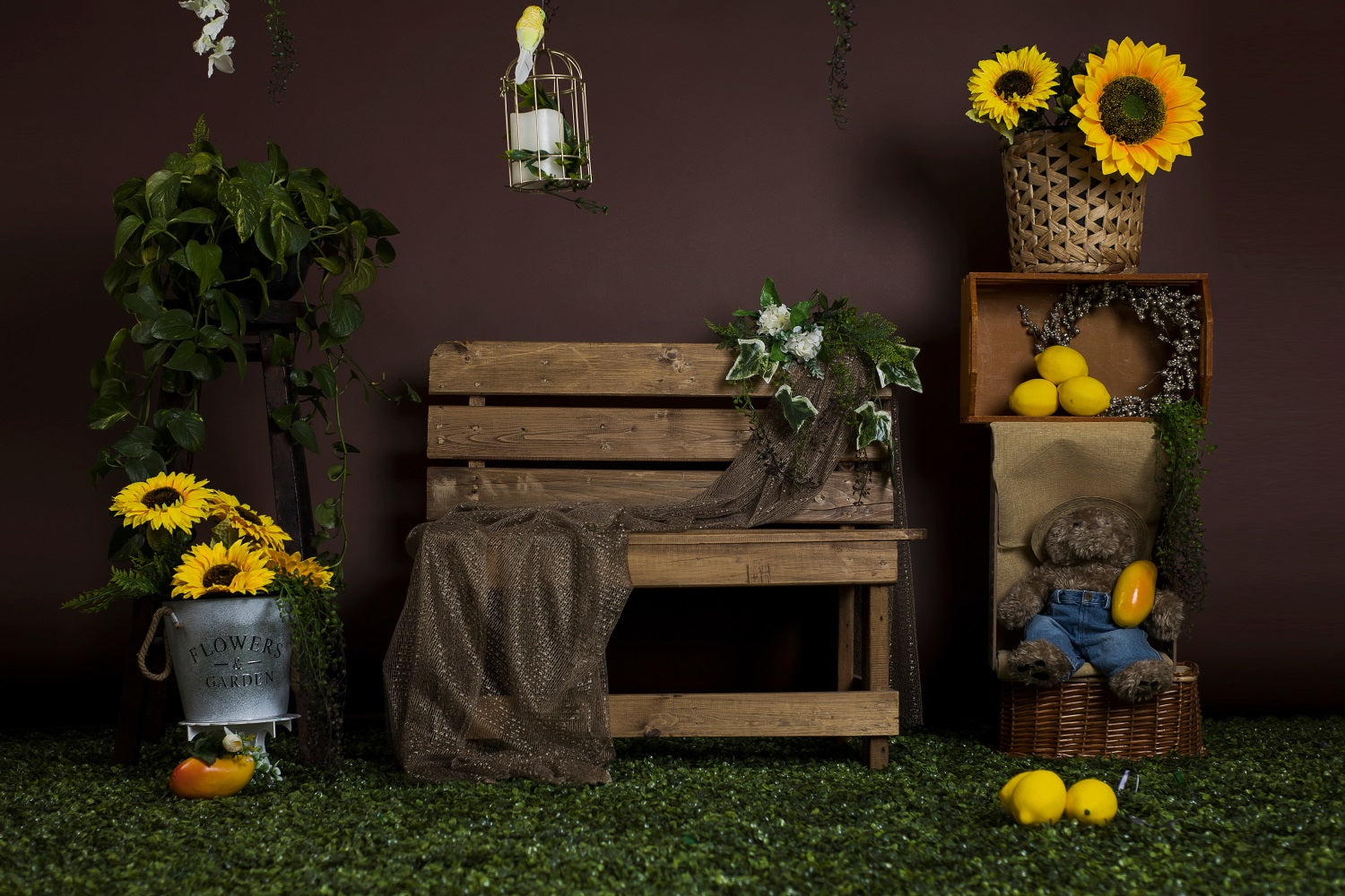 Sommer Sonnenblumenbank Zitrone Backdrop RR3-20