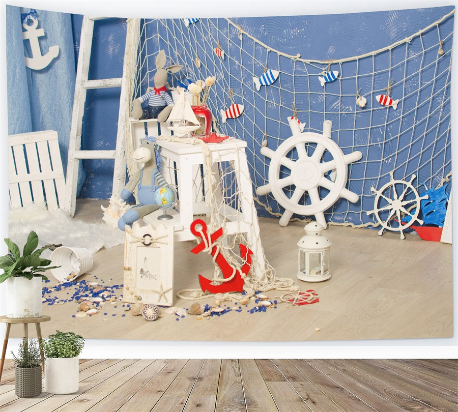 Sommer Nautischer Stil Fischernetz Puppe Kinder Backdrop RR3-22