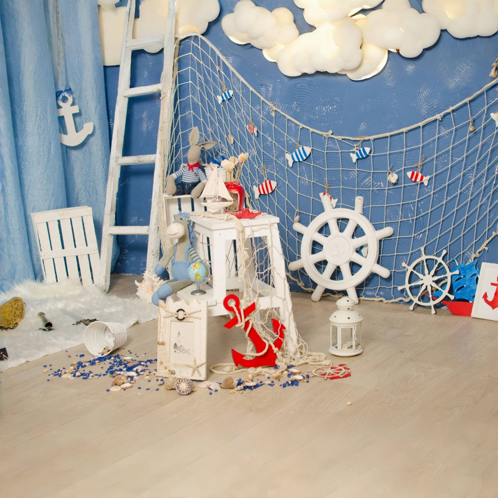 Sommer Nautischer Stil Fischernetz Puppe Kinder Backdrop RR3-22