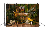 Spring Wooden Panel Greenery Potted Plant Gardening Style Backdrop RR3-23