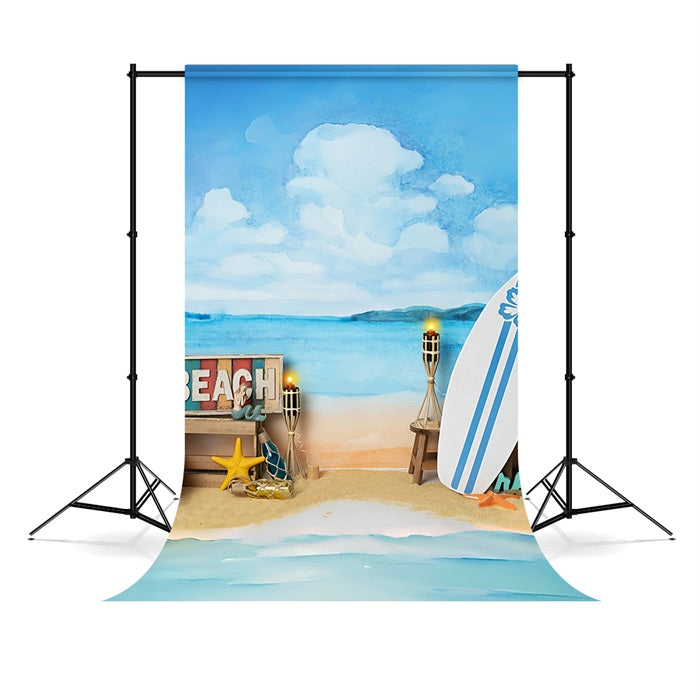 Sommer Meer Strand Blauer Himmel Weiße Wolken Surfen Theme Backdrop RR3-29