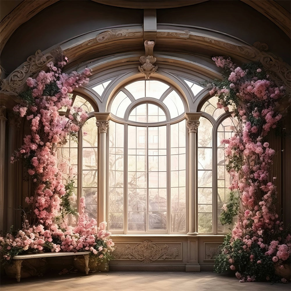 DBackdrop Rosa Blumen Vintage Boden Fenster Gemütliche Szene Hintergrund RR3-33