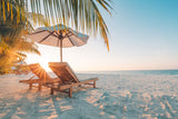 DBackdrop Sommer Seaside Fine Soft Beach Coconut Tree Chaise Lounge Hintergrund RR3-43