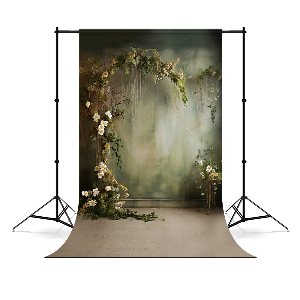 DBackdrop Nostalgic Style Rose Dekorativ Grünton Vintage Wandhintergrund RR4-03