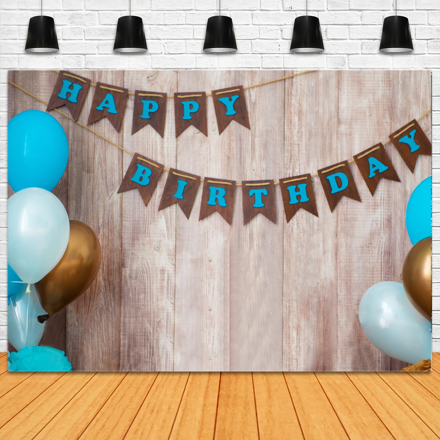 Happy Birthday Banner Ballons Holz Hintergrund RR5-31