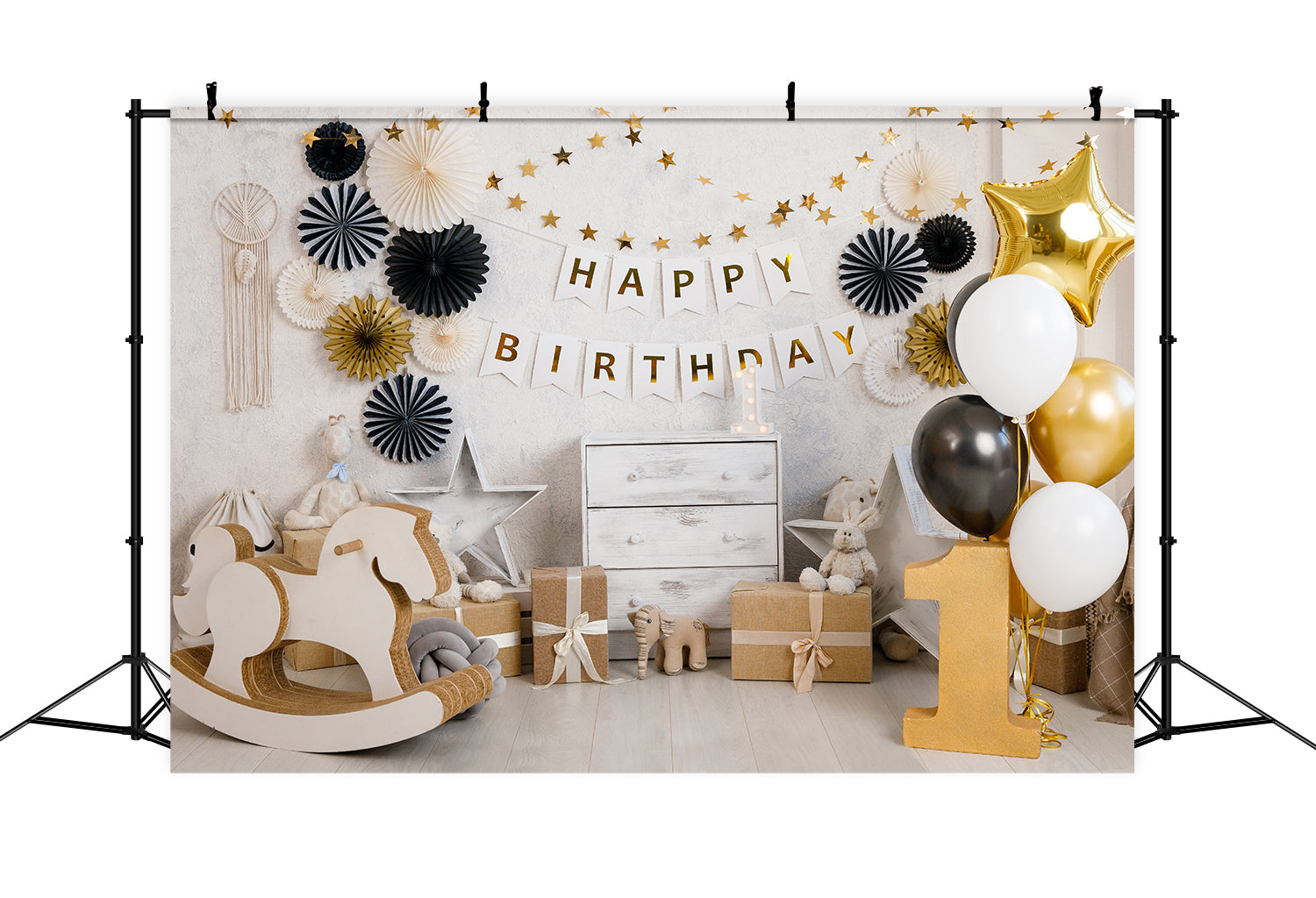 1st Birthday Party Gold Luftballons Backdrop RR5-35