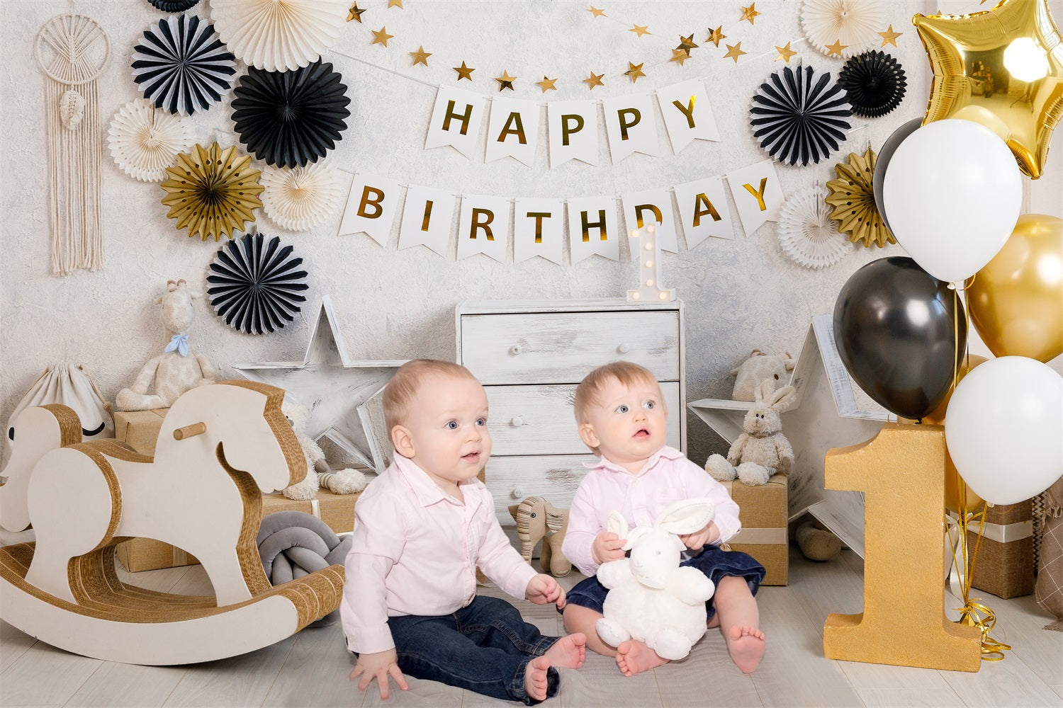 1st Birthday Party Gold Luftballons Backdrop RR5-35