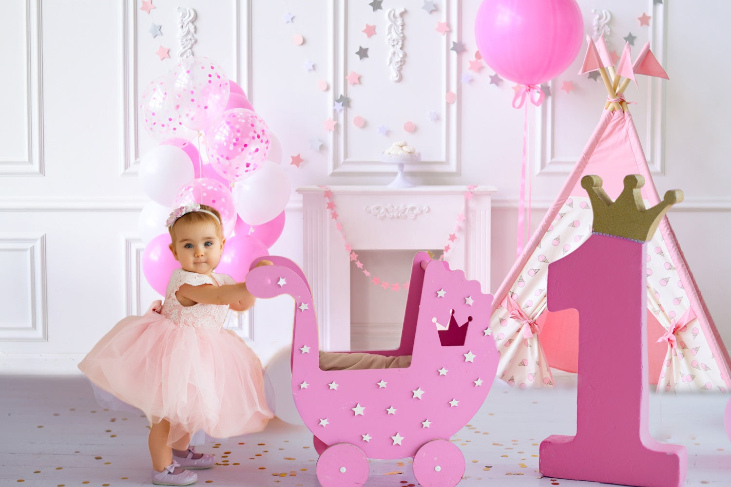 Baby Geburtstag Cake Smash Rosa Kulisse RR5-37