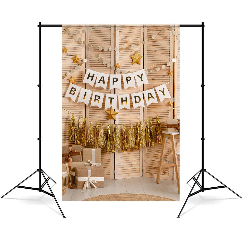 Holzfensterläden Stern Happy Birthday Backdrop RR5-42