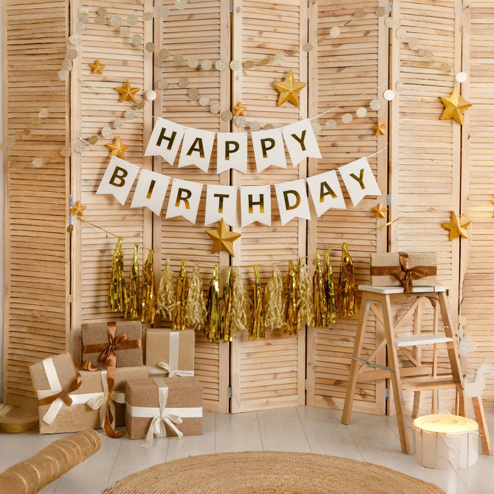 Holzfensterläden Stern Happy Birthday Backdrop RR5-42