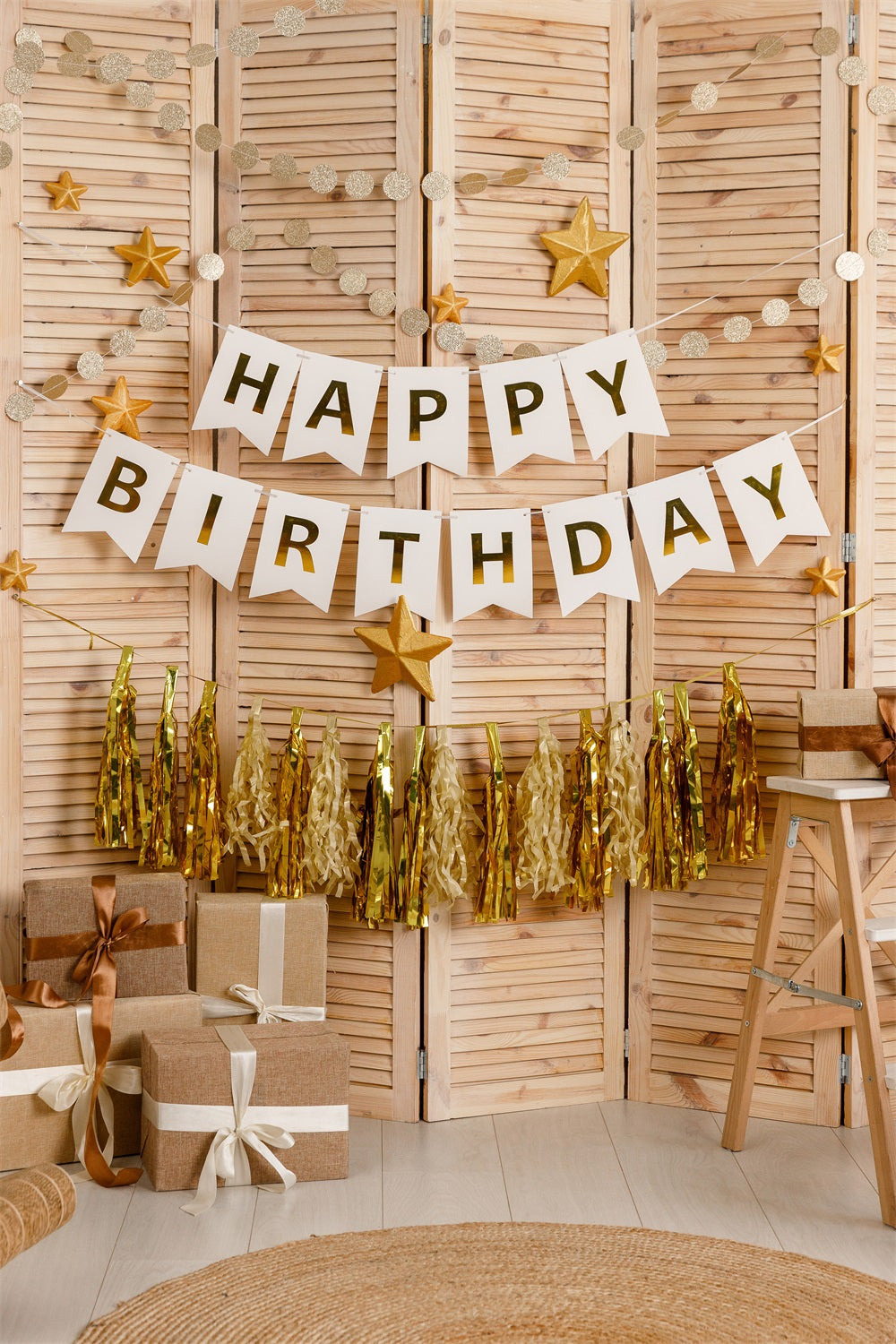 Holzfensterläden Stern Happy Birthday Backdrop RR5-42