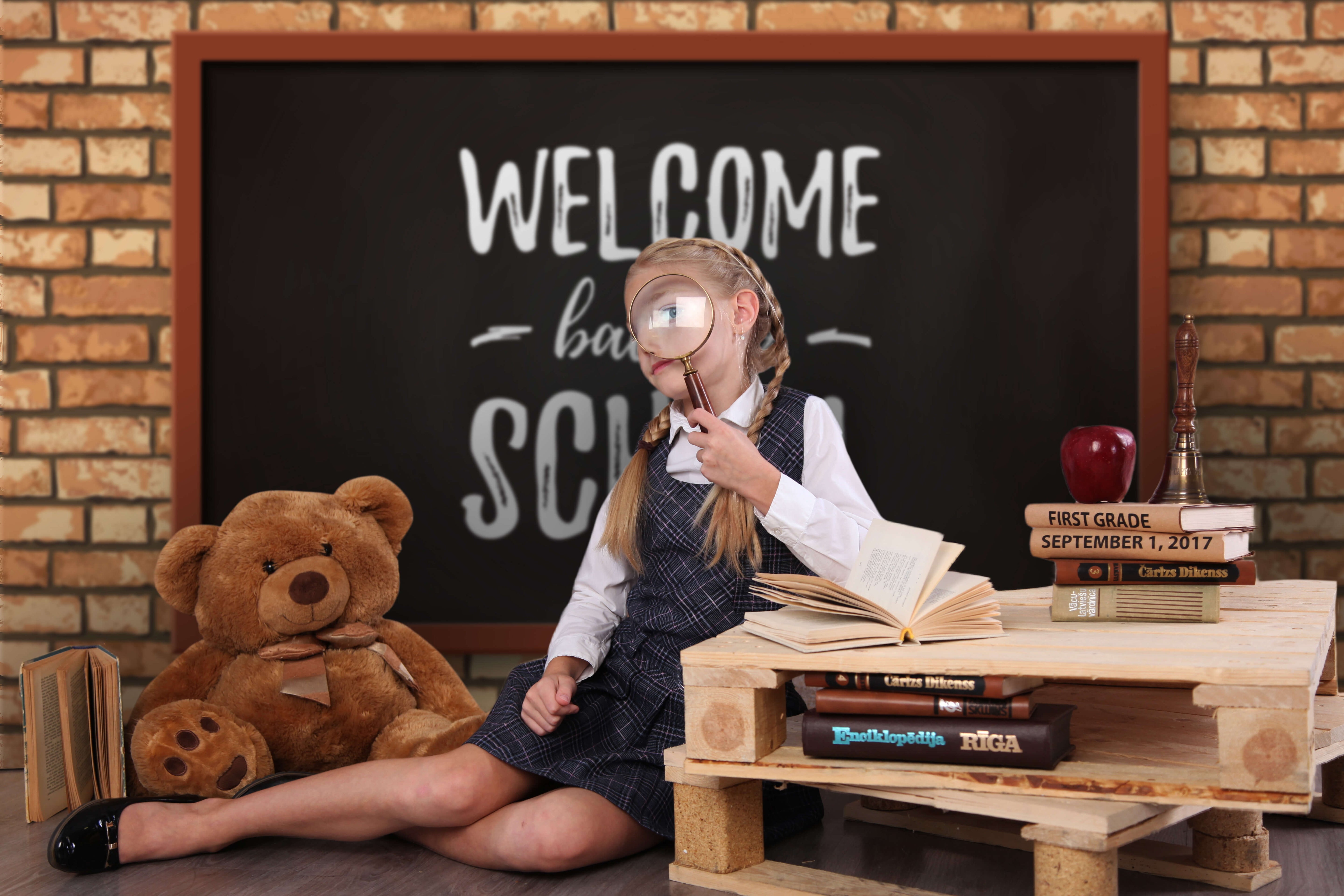 Welcome Back to School Kreidetafel Fotografie Hintergrund RR6-28