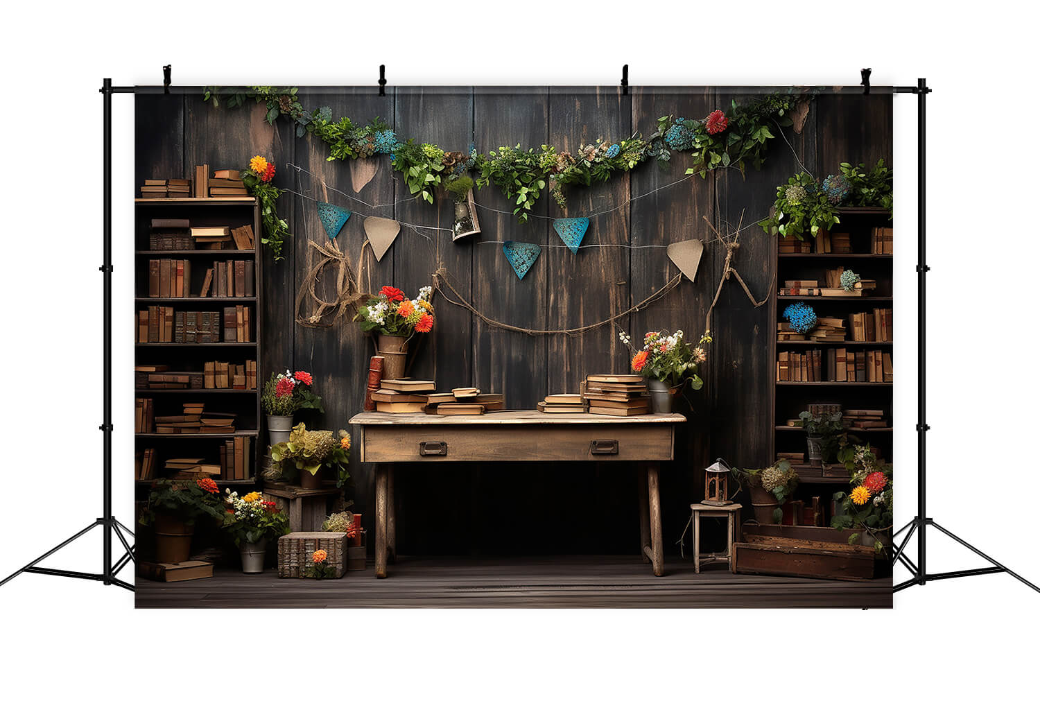Back to School Bücherregal Holz Fotografie Hintergrund RR6-33