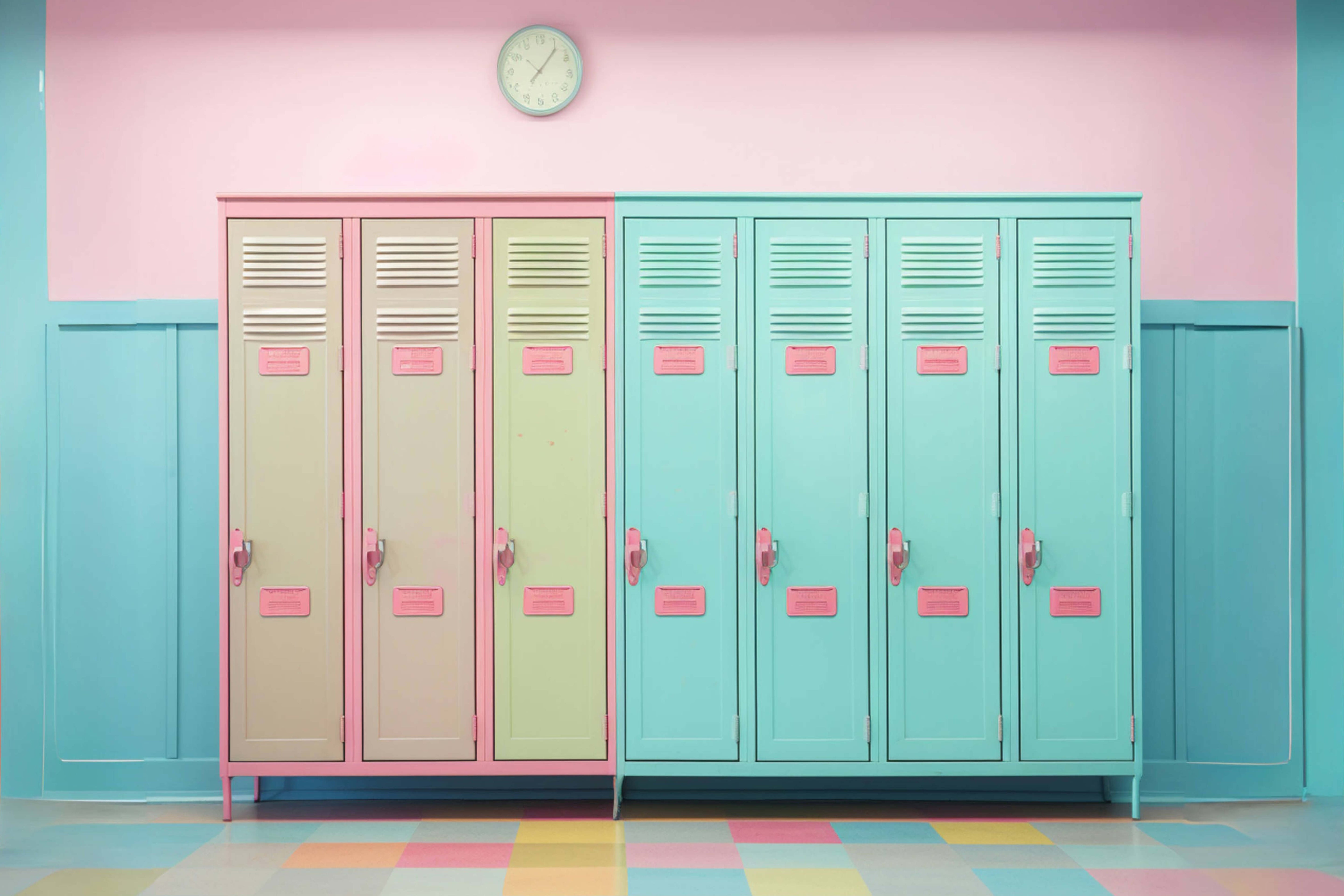 Bunte Spinde Wand Back to School Fotografie Hintergrund RR6-38