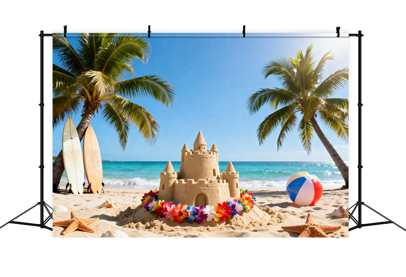 Strand-Hintergrund Bunte Sandburg Blumen Sommer-Hintergrund RR61-12