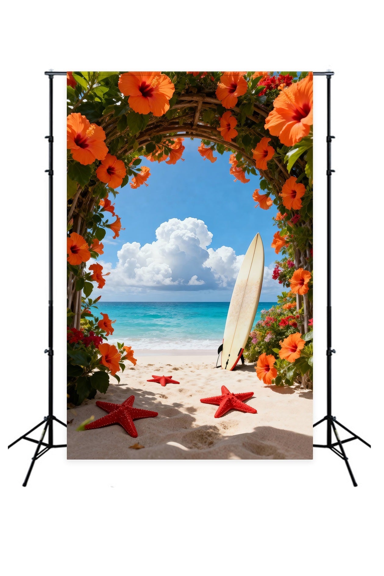 Tropischer Strand-Fotohintergrund Blumenbogen Seestern-Weg Sommerhintergrund RR61-17