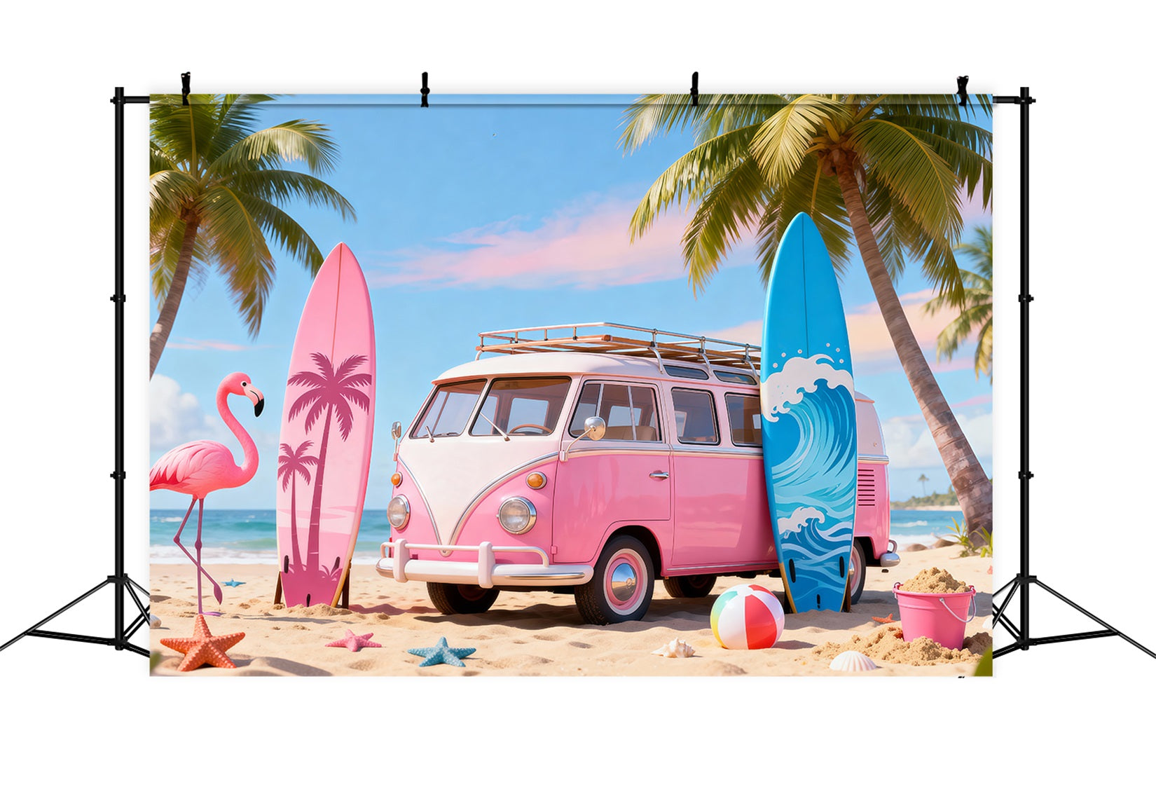 Strandkulissen Rosa Van Flamingo Surfbrett Sommer-Fotokulisse RR61-19