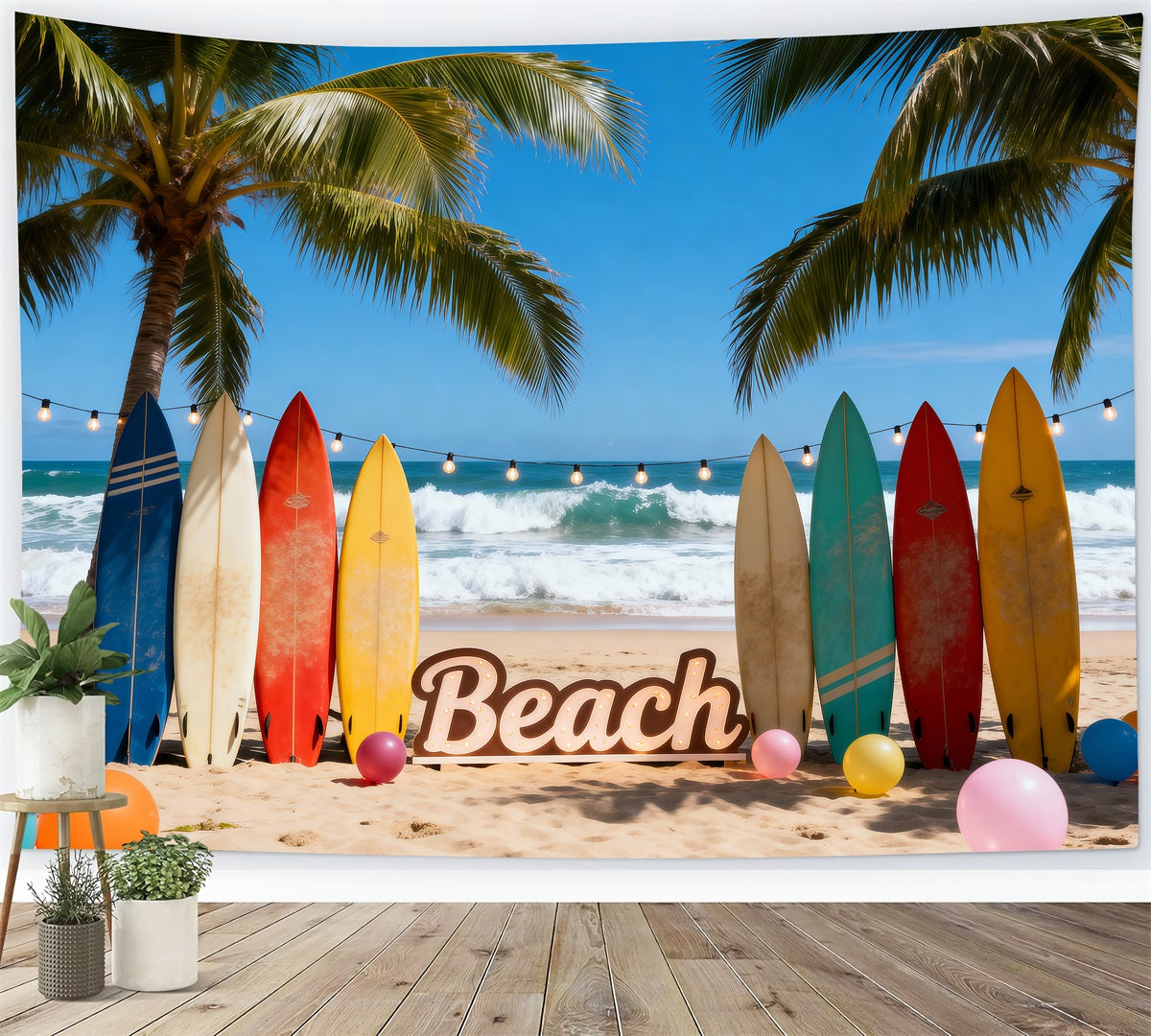 Hawaii-Strandkulisse Bunte Surfbretter Luftballons Lustige Sommerkulissen-Ideen RR61-20