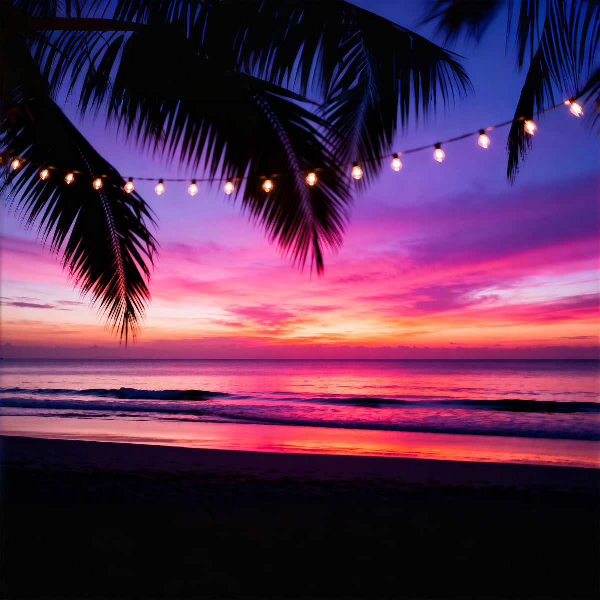 Strandfotokulisse Tropischer Sonnenuntergang Lichter Sommerfotokulisse RR61-22