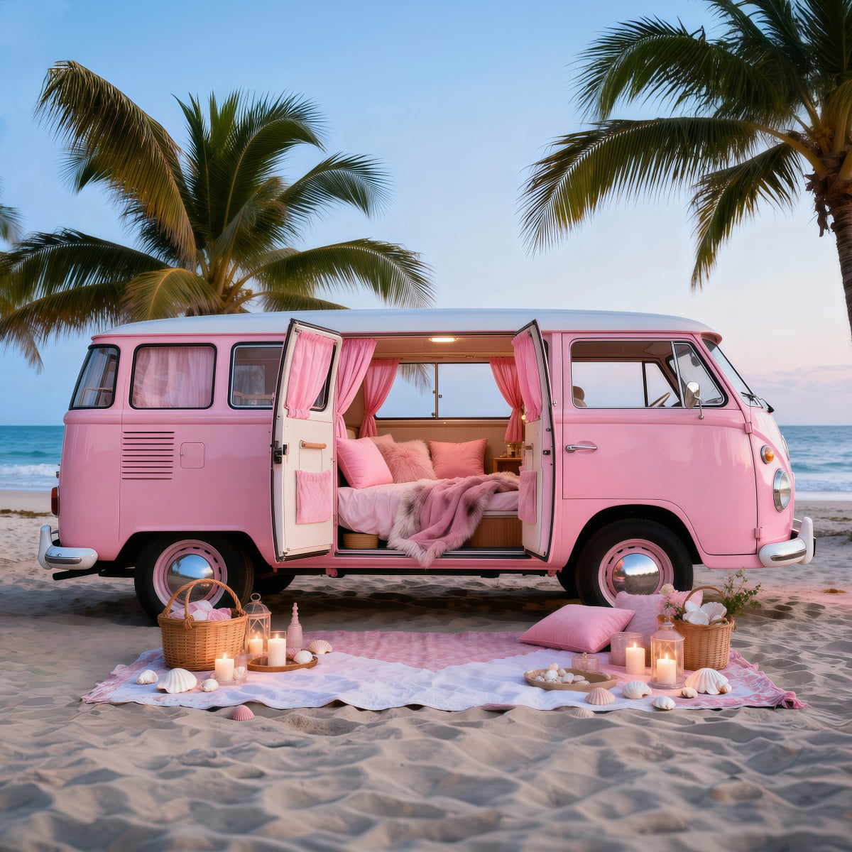 Strandkulissen Rosa Wohnmobil Ausflug Sommerfotokulisse RR61-23