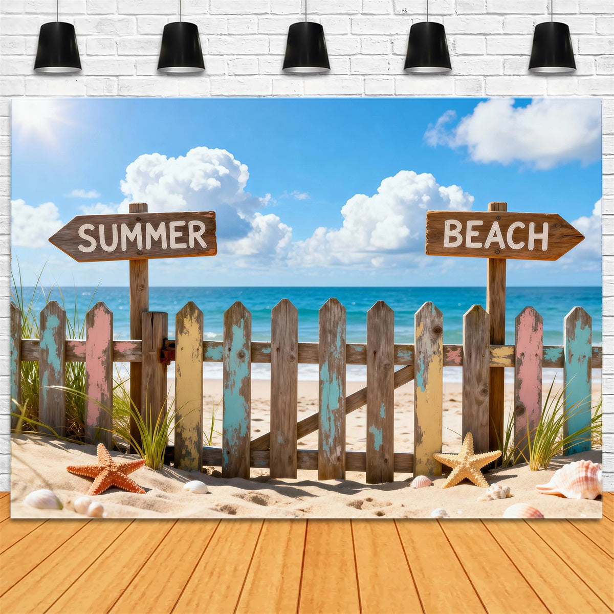 Hintergrund mit Strandmotiv Bunte Strandwegweiser Sommer-Hintergrund für Fotos RR61-27