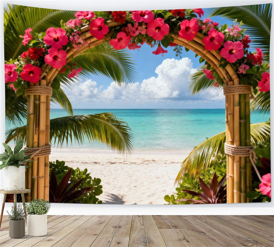 Hintergrund für Strandfotos Tropischer Hibiskusblütenbogen Sommer-Hintergründe für Fotos RR61-28