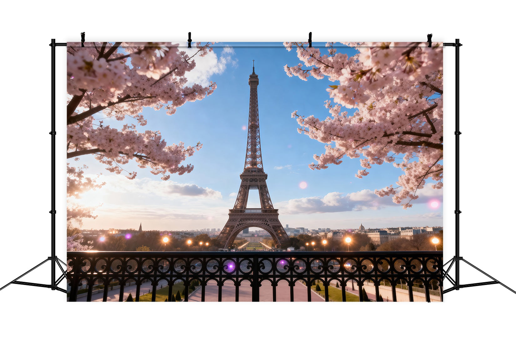 Mitternacht in Paris-Kulisse Kirschblüten Balkon Dämmerung Eiffelturm-Kulisse RR61-46