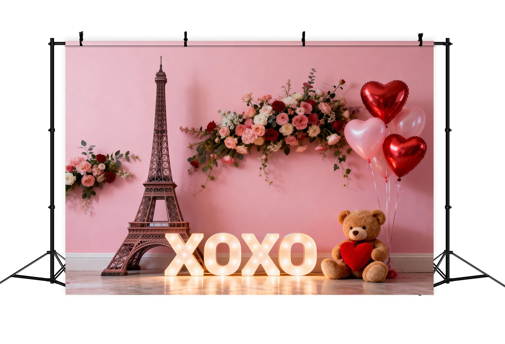 Ideen für Paris-Themenhintergründe XOXO Blumen Valentinstag Display Eiffelturm-Hintergründe RR61-49