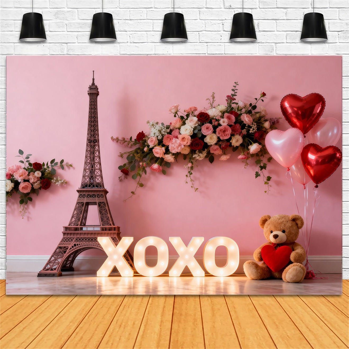 Ideen für Paris-Themenhintergründe XOXO Blumen Valentinstag Display Eiffelturm-Hintergründe RR61-49