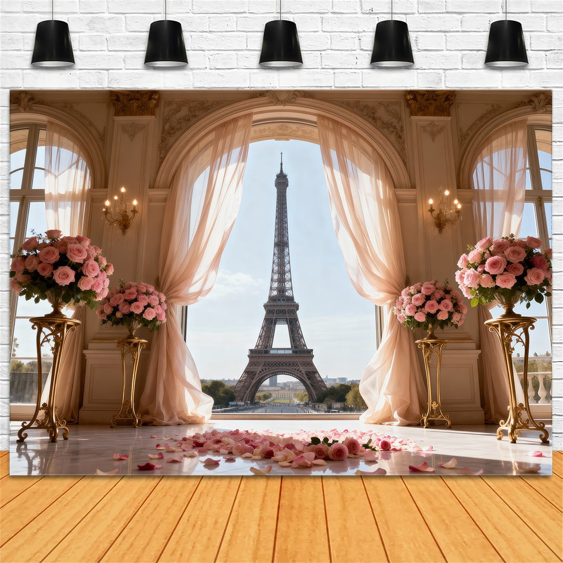 Paris-Themen-Fotohintergrund Palastfenster Rose Zeremonie Eiffelturm-Fotohintergrund RR61-50