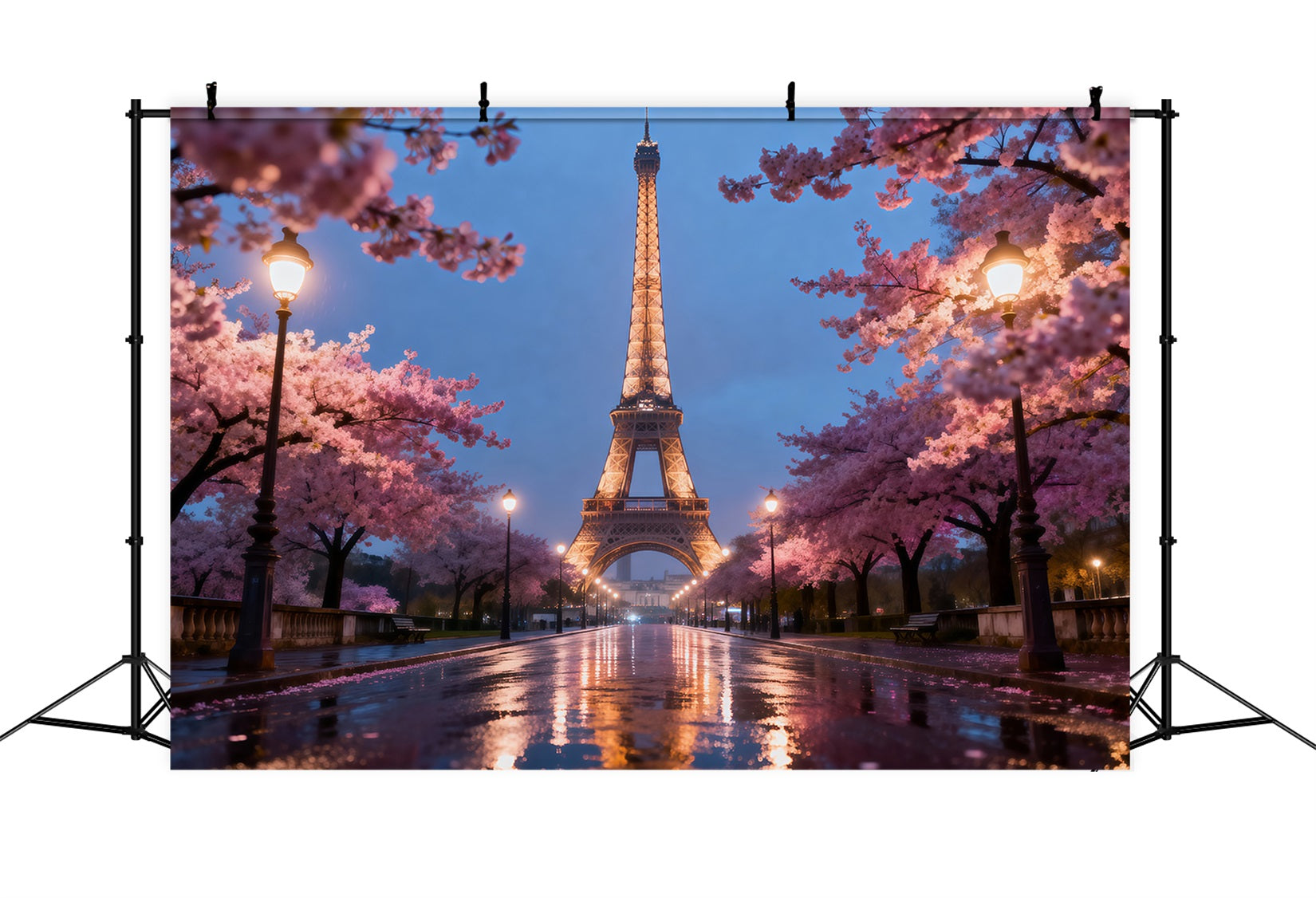 Mitternacht in Paris Hintergrund Kirschblüten Abendpromenade Eiffelturm-Hintergründe RR61-57