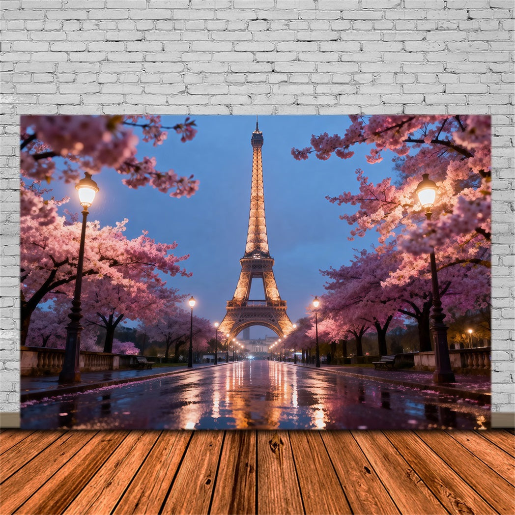 Mitternacht in Paris Hintergrund Kirschblüten Abendpromenade Eiffelturm-Hintergründe RR61-57