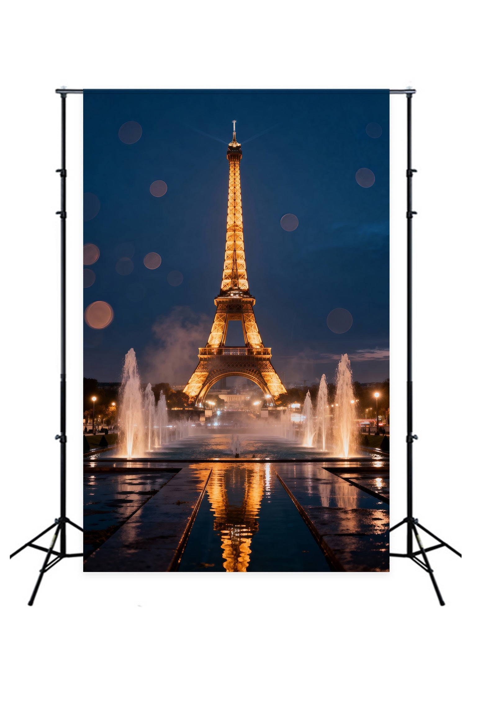 Paris-Fotohintergrund Mitternachtsbrunnen Goldene Reflexion Eiffelturm-Hintergründe RR61-58